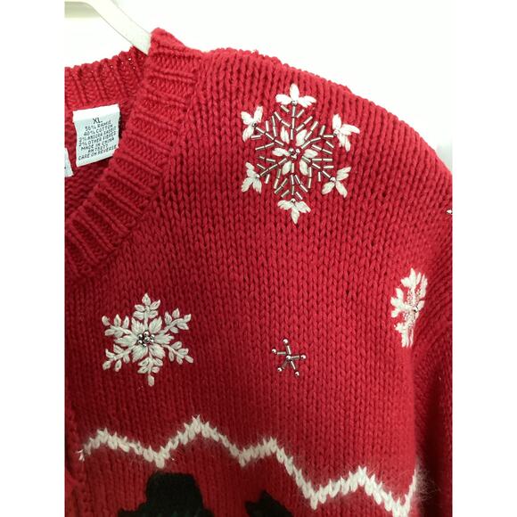 Vintage Croft & Barrow Snowman Christmas Zip Front Cardigan Sweater Red Size XL - Picture 5 of 11